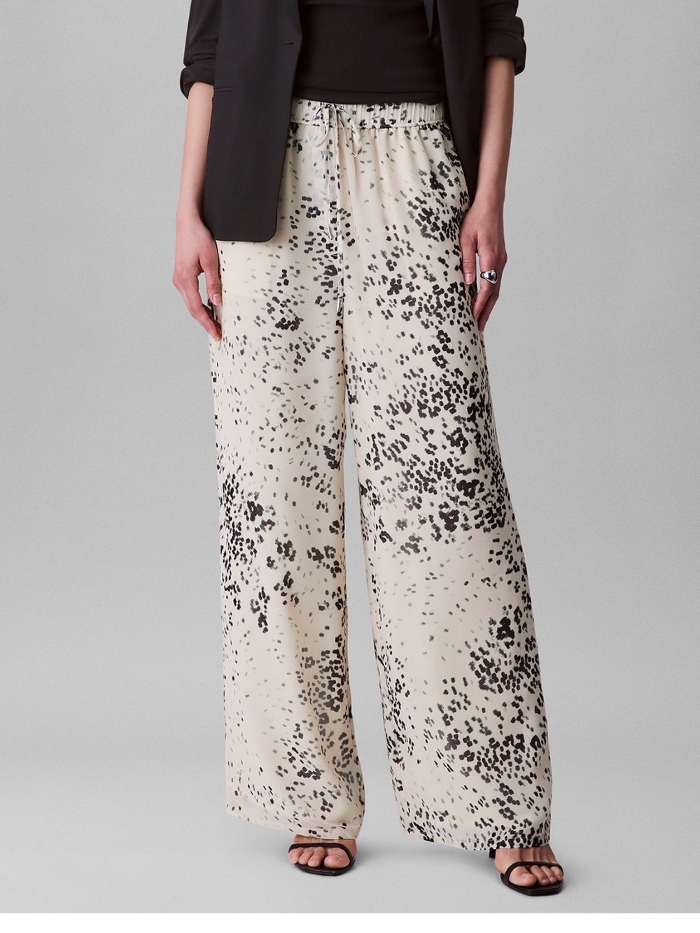 Calvin Klein Cream Wide-Leg Printed Lounge Pants